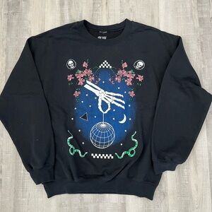 SILENCE+NOISE Long Sleeve Crew Neck Black Sweatshirt Skeleton Skulls & Flowers M